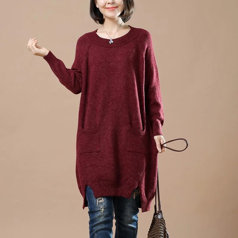 Burgundy casaul oversized women sweater dresses