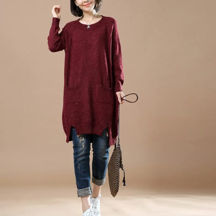 Burgundy casaul oversized women sweater dresses