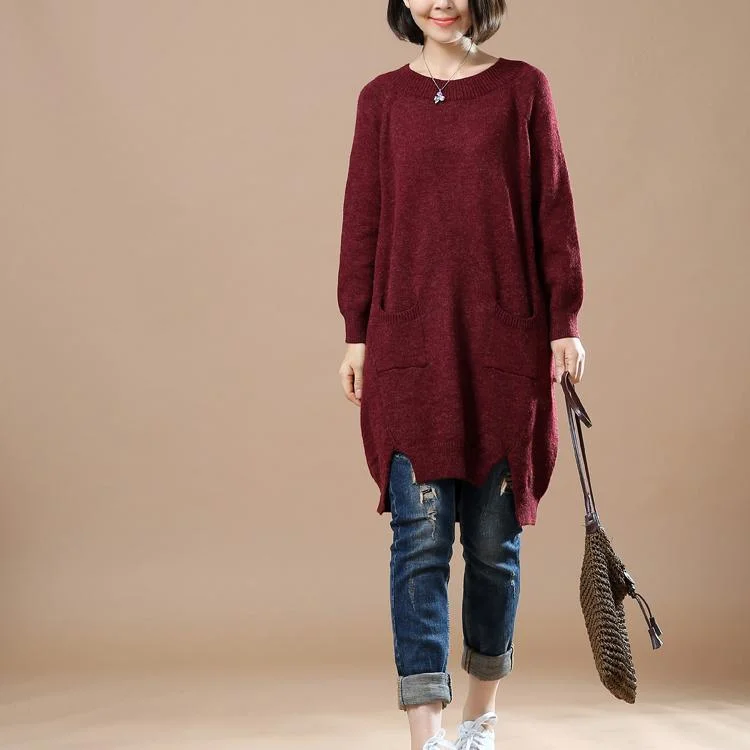 Burgundy casaul oversized women sweater dresses