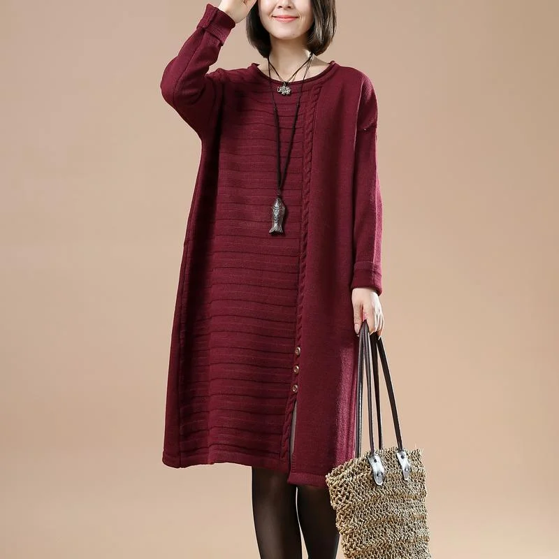 Burgundy half cable knit dresses plus size sweaters