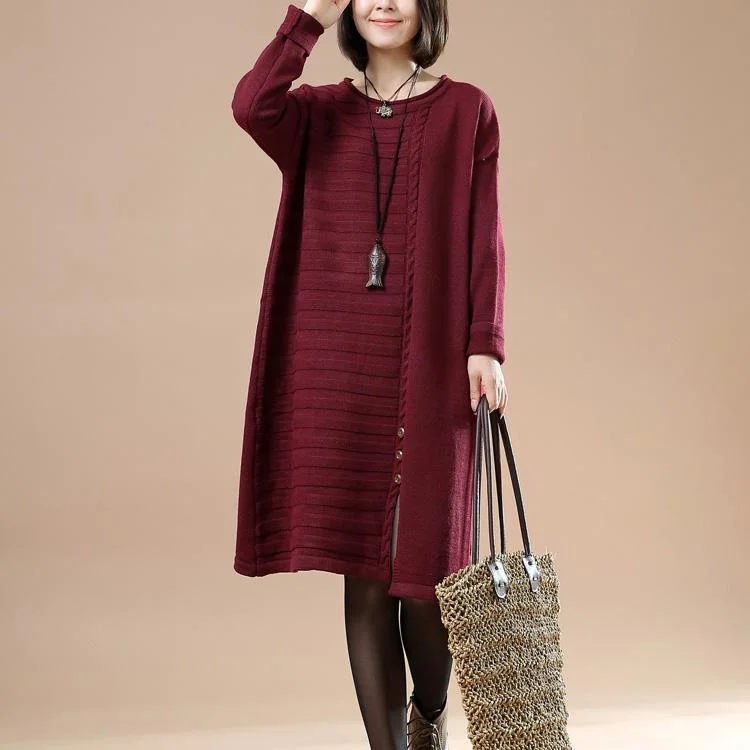 Burgundy half cable knit dresses plus size sweaters