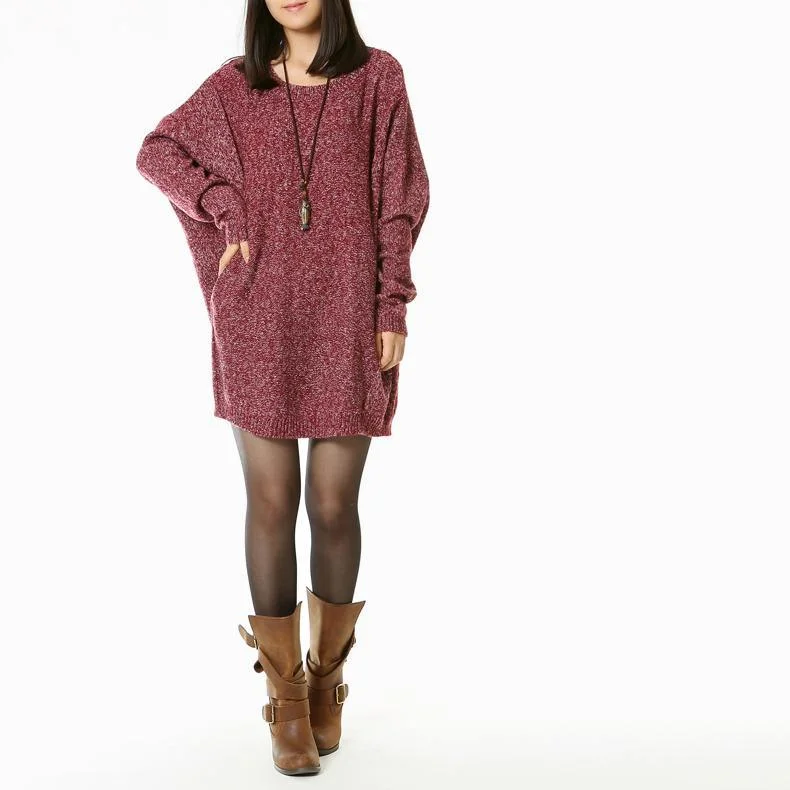 Burgundy slouchy women sweater dresses