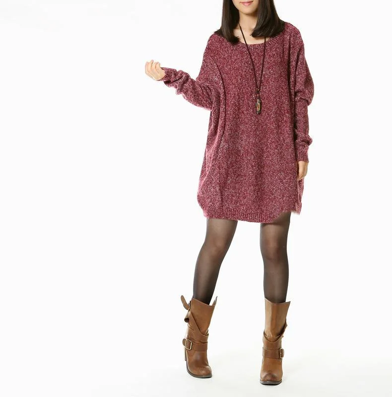 Burgundy slouchy women sweater dresses