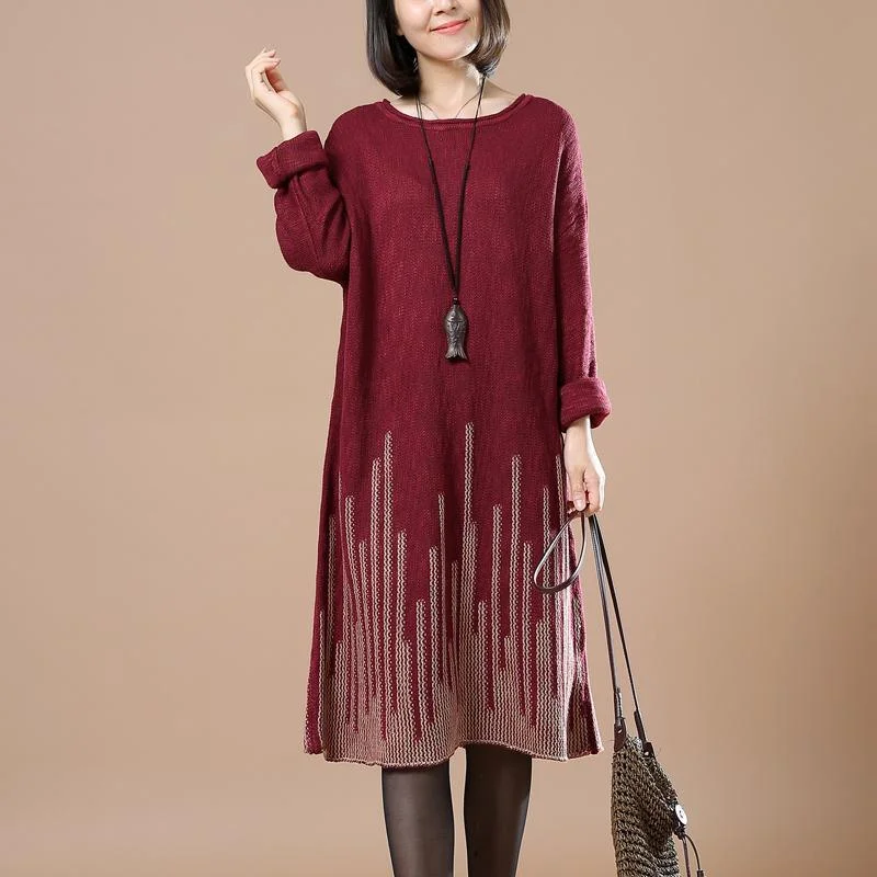 Burgundy women sweater dress plus size sweaters