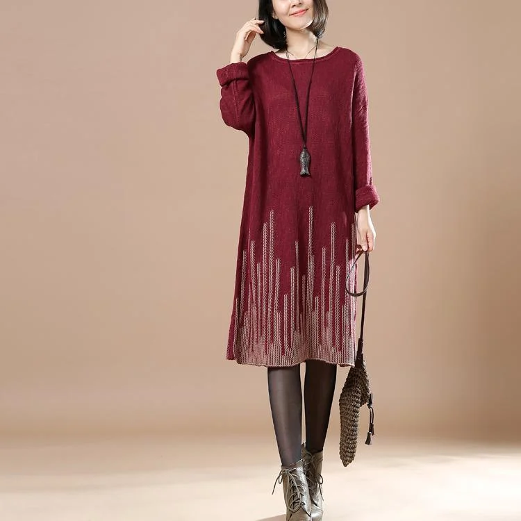 Burgundy women sweater dress plus size sweaters