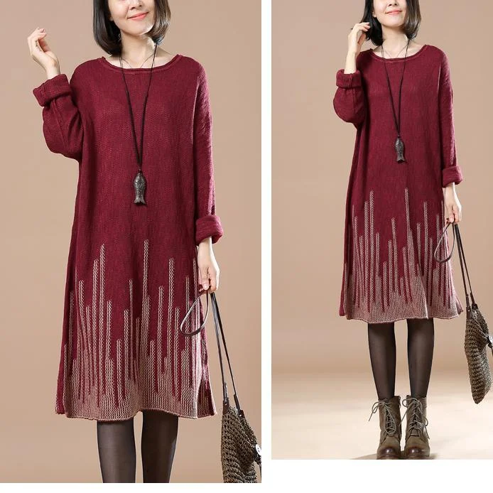 Burgundy women sweater dress plus size sweaters