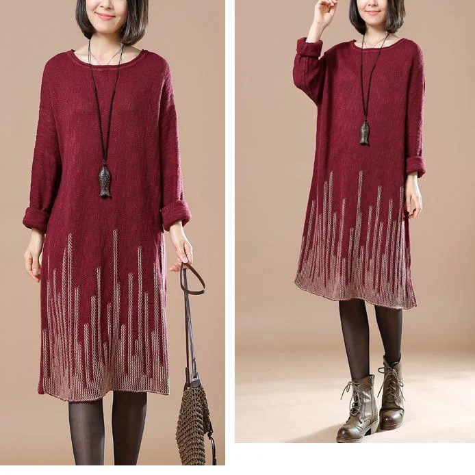 Burgundy women sweater dress plus size sweaters