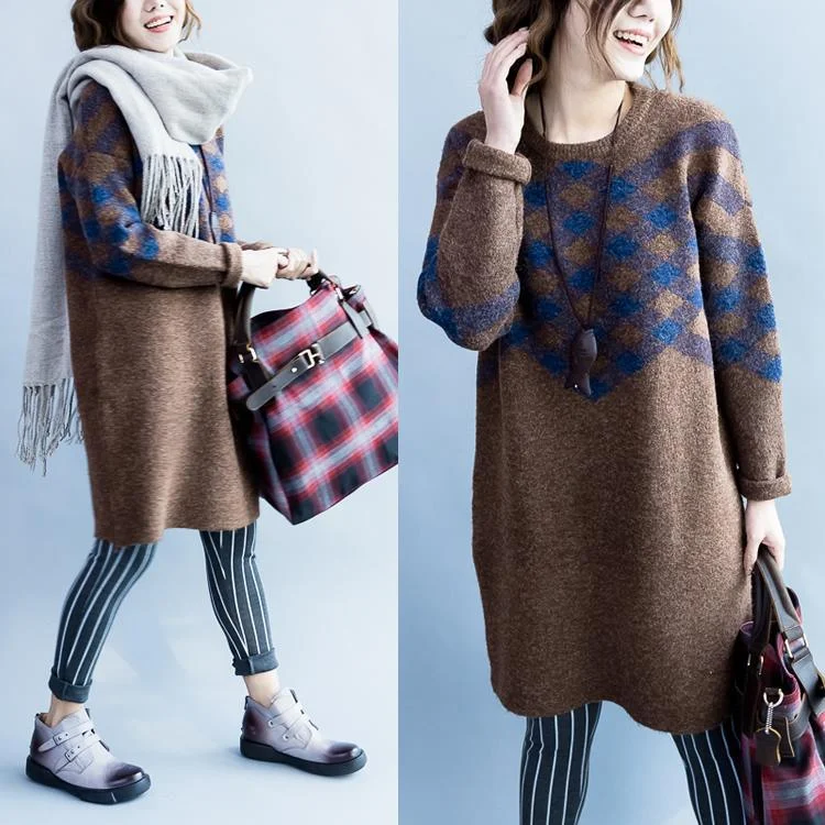 Camel knits sweater dress woolen winter knitted dresses warm woolen dress