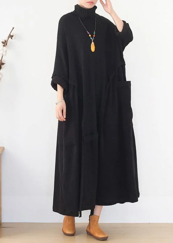 Christmas black Sweater dress outfit DIY high neck Largo spring knitwear