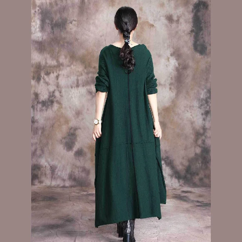 Cute green Sweater dress outfit DIY o neck asymmetric Art fall knit dresses