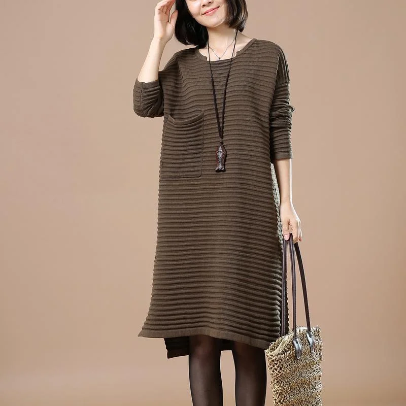 Dark green knitted sweaters plus size knit dress