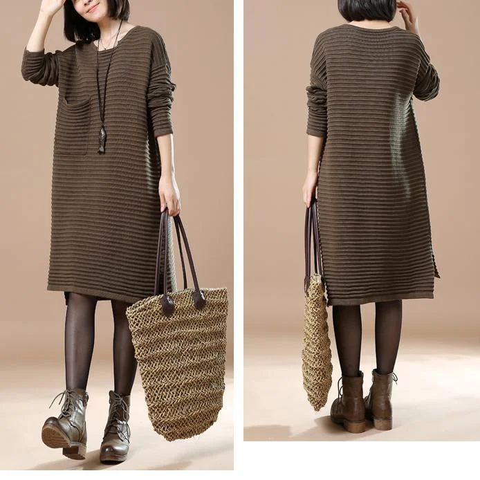 Dark green knitted sweaters plus size knit dress