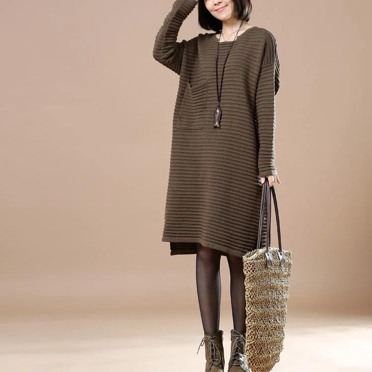 Dark green knitted sweaters plus size knit dress