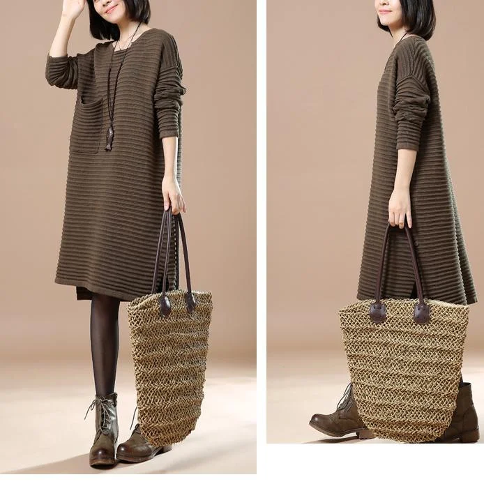 Dark green knitted sweaters plus size knit dress