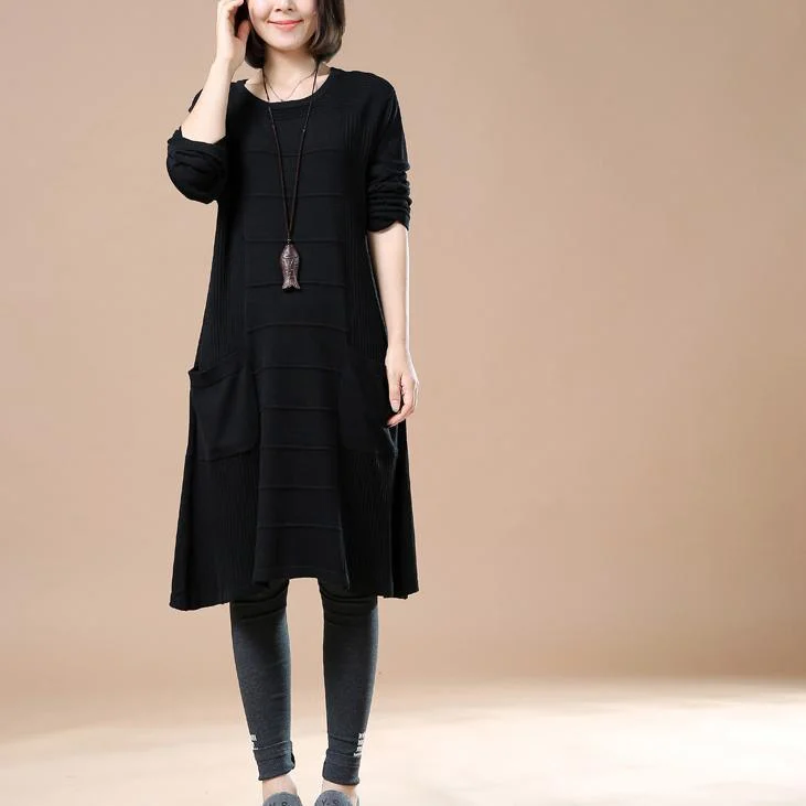 Elegant black knit dresses women sweaters