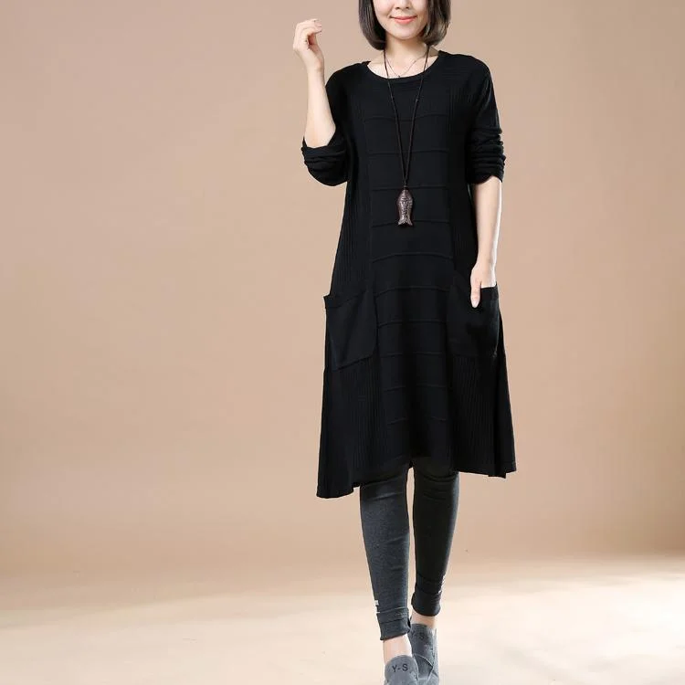 Elegant black knit dresses women sweaters