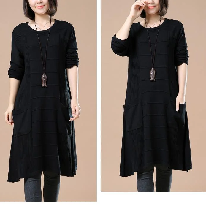 Elegant black knit dresses women sweaters