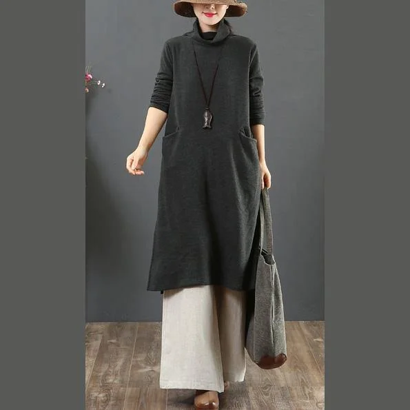 Fashion high neck Sweater side open outfits Beautiful dark gray slim Ugly sweater dresses