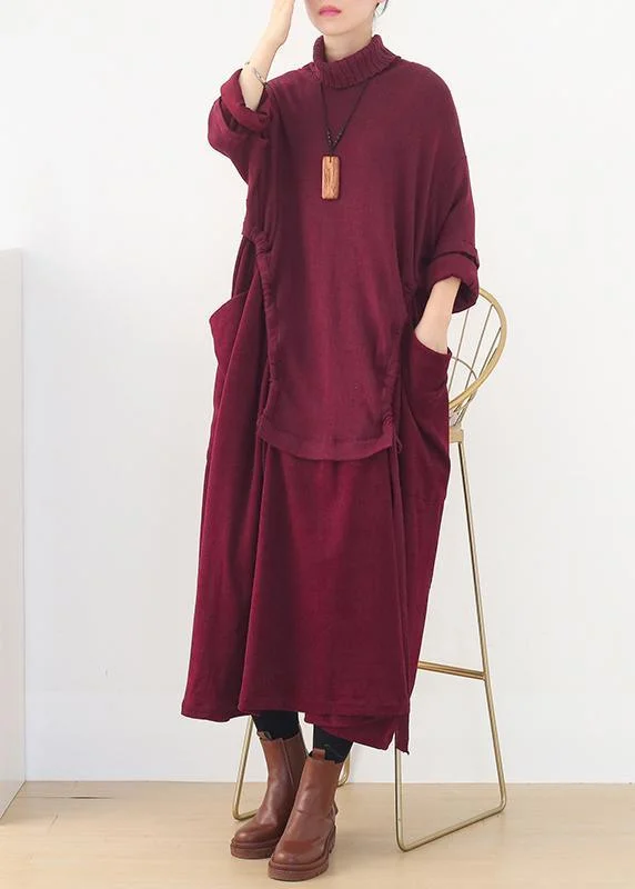 Fashion long sleeve Sweater high neck weather Moda red Art sweater dresses