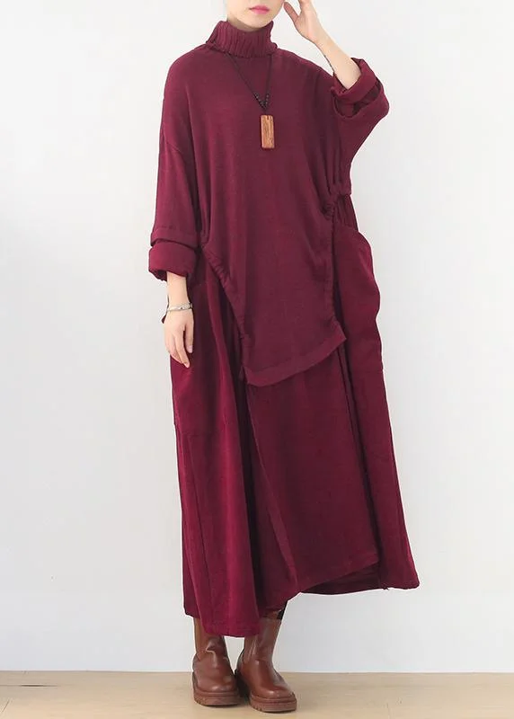 Fashion long sleeve Sweater high neck weather Moda red Art sweater dresses