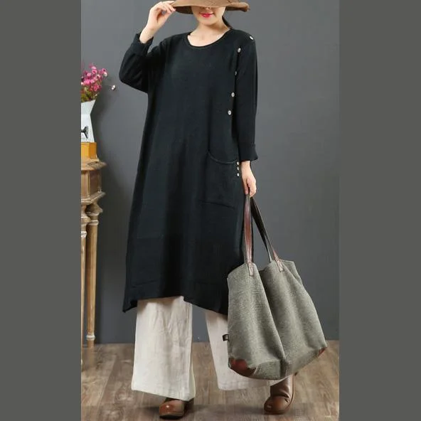 Fashion loose Sweater o neck weather plus size black Largo knit dresses