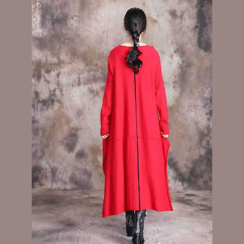 For Spring o neck asymmetric Sweater fall Wardrobes fashion red baggy knit dresses