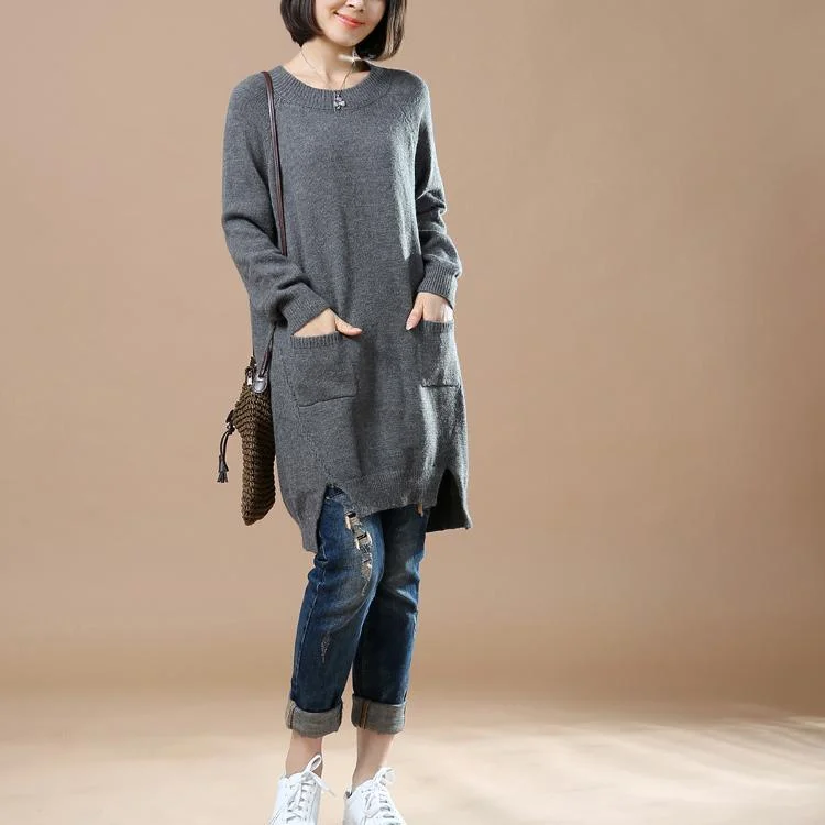 Gray cute baggy woman sweaters knit dresses