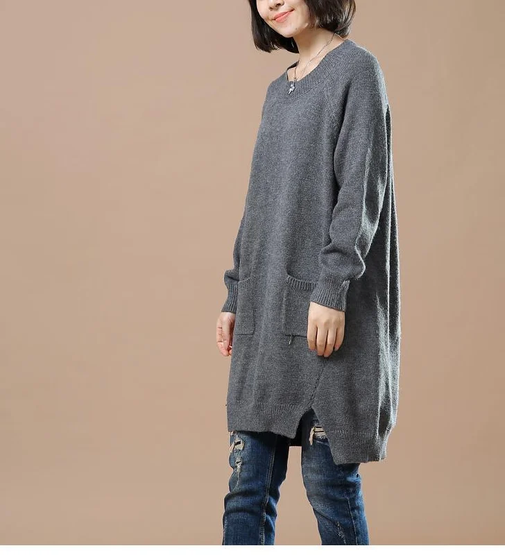 Gray cute baggy woman sweaters knit dresses