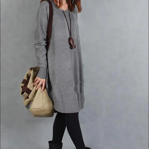 Gray side open women sweater dress