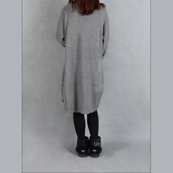 Gray side open women sweater dress