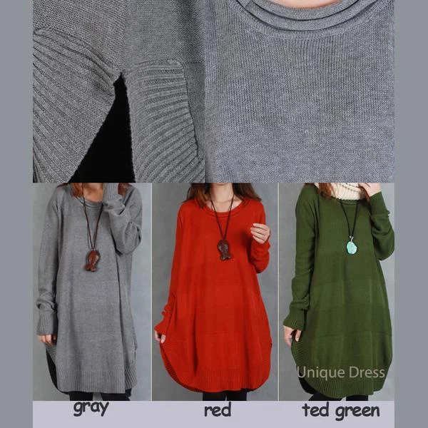 Gray side open women sweater dress