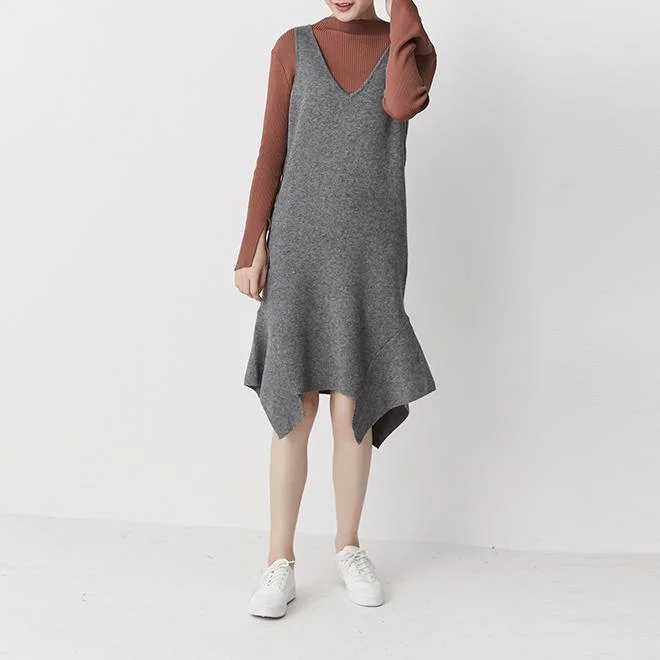 Gray sleeveless knit dress tunic strap dresses