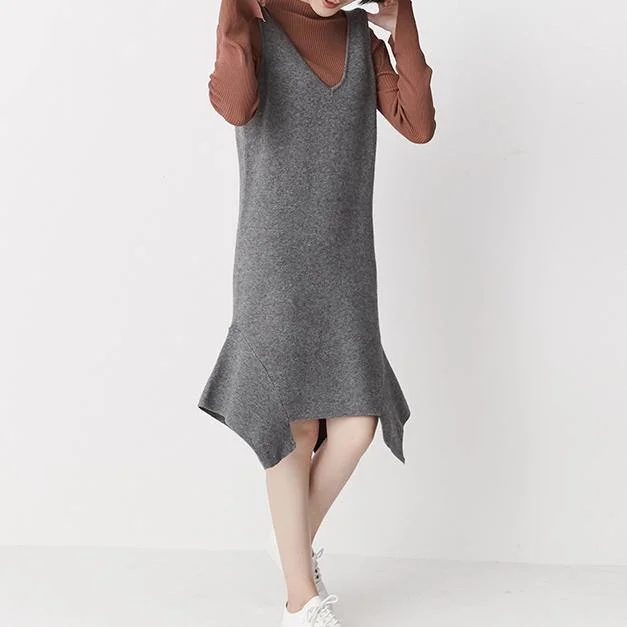 Gray sleeveless knit dress tunic strap dresses