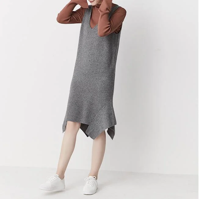 Gray sleeveless knit dress tunic strap dresses