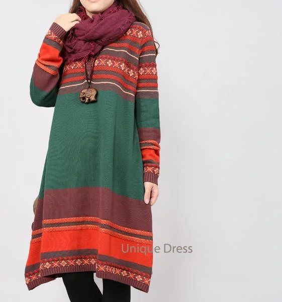 Green Oversize holiday long sweater dress