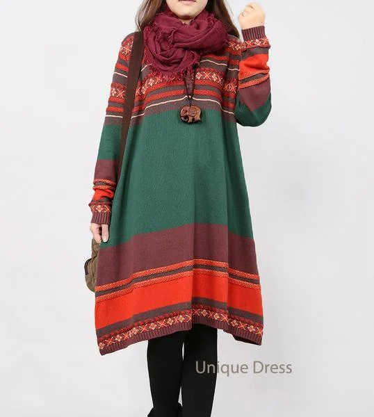 Green Oversize holiday long sweater dress