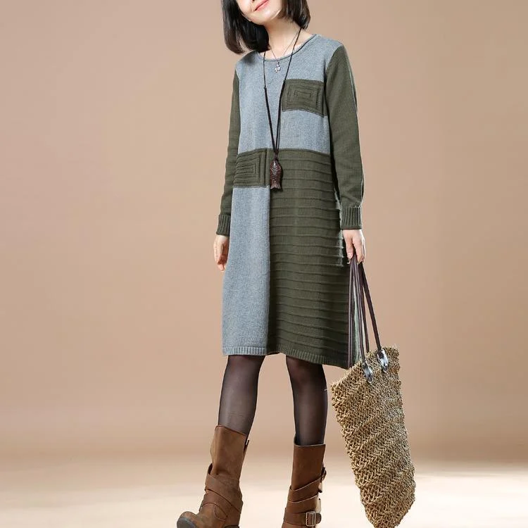 Green winter sweaters women knit dresses