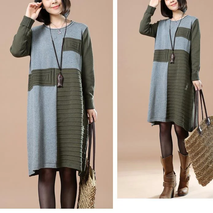 Green winter sweaters women knit dresses