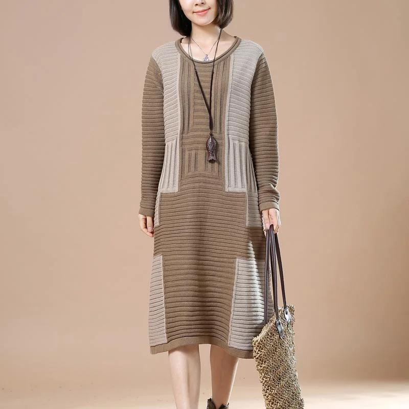 Khaki cable knit sweaters long women knit dress oversize