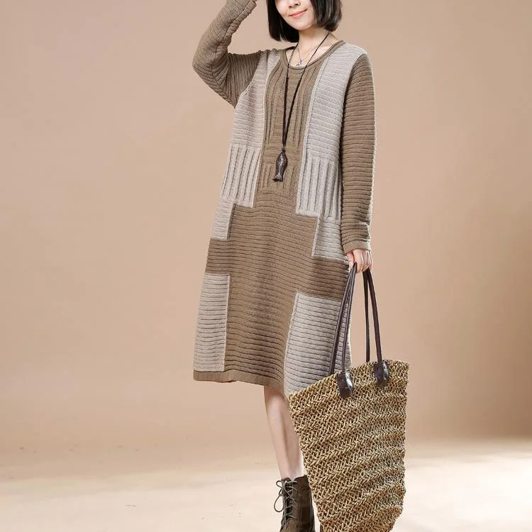 Khaki cable knit sweaters long women knit dress oversize