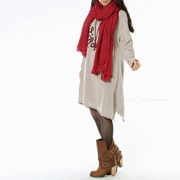 Khaki cozy women sweater dress oversized