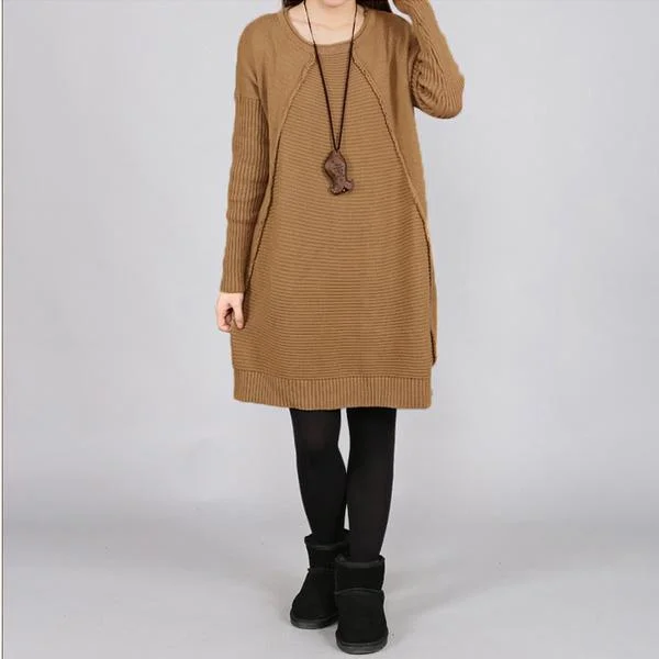 Khaki knit long sweater dress plus size