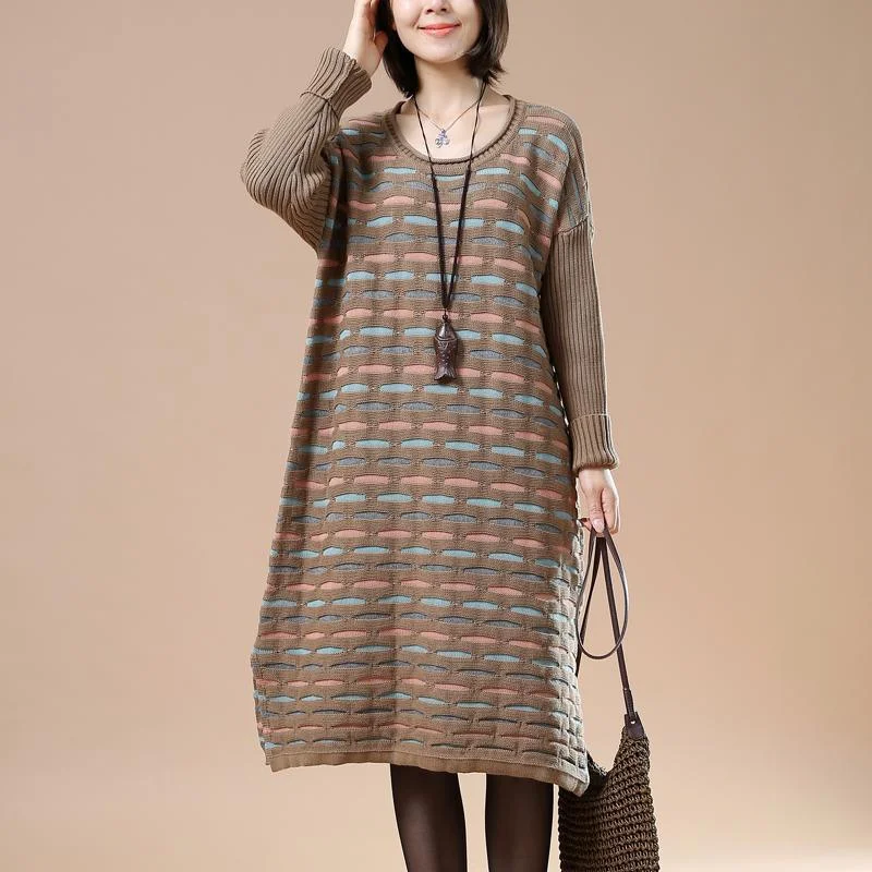 Khaki long sweaters women knit dresses the lake