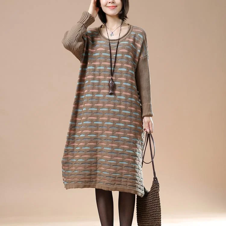 Khaki long sweaters women knit dresses the lake