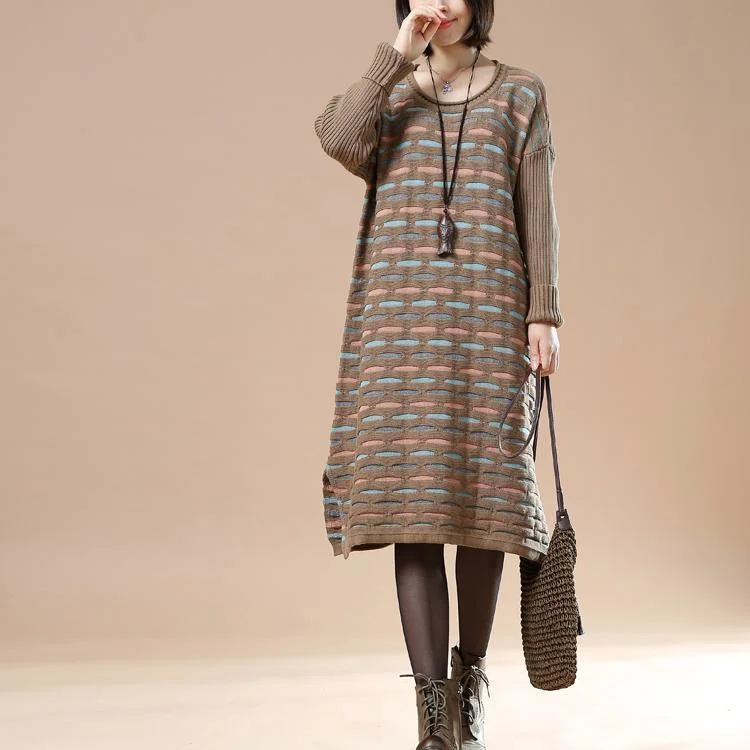 Khaki long sweaters women knit dresses the lake