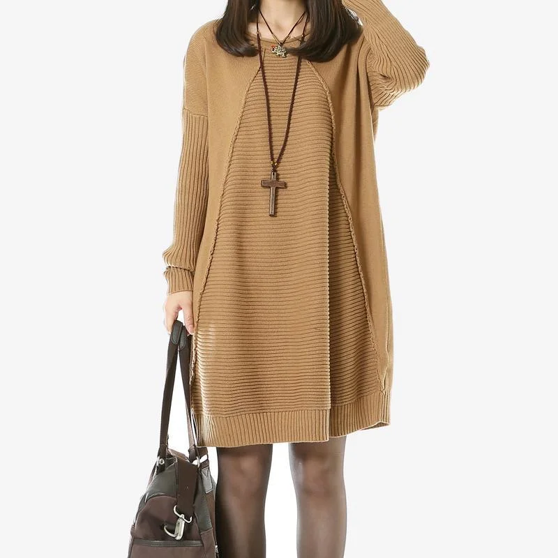 Khaki long women sweaters oversize sweater dress