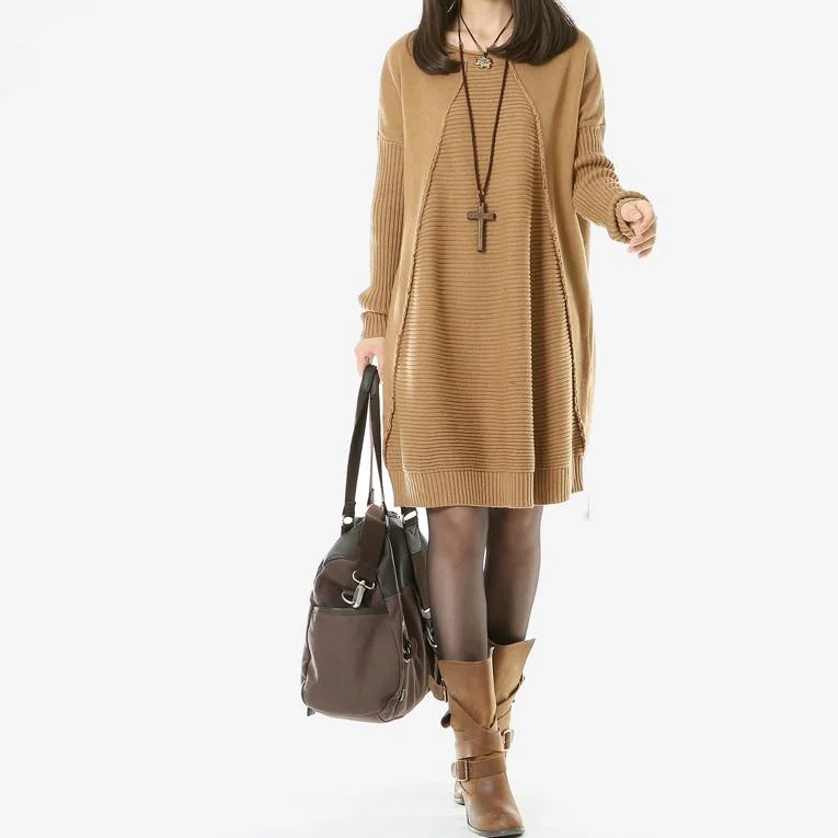 Khaki long women sweaters oversize sweater dress