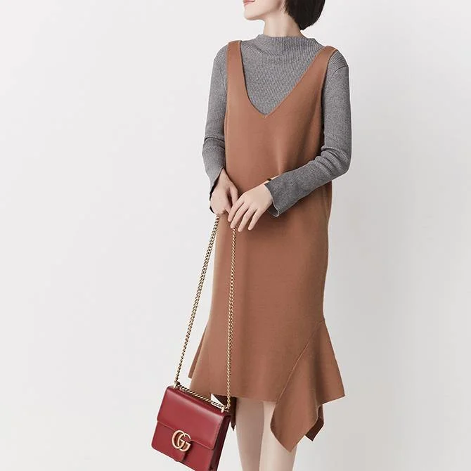 Khaki sleeveless knit dresses little knit strap dress