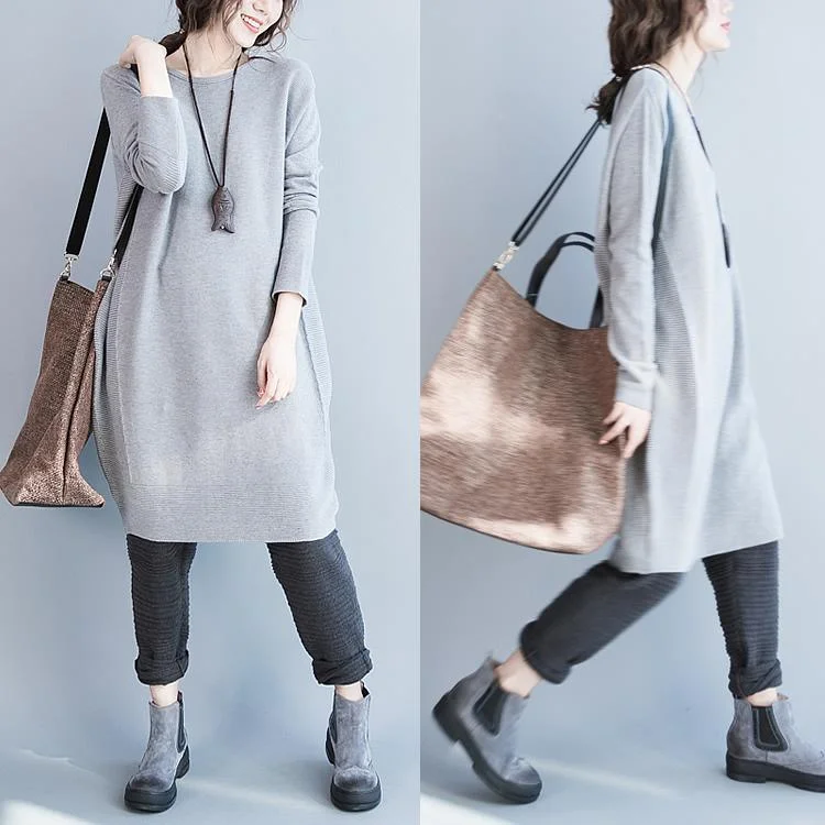 Light gray cotton sweater dress oversize knit dresses wool sweaters