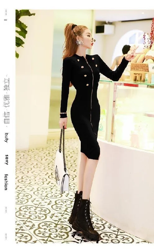 long sleeve plus size cotton women casual bodycon midi autumn winter knitted sweater dress